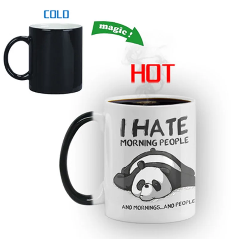 

Новинка 350 мл забавная кружка «I HATE MORNING PEOPLE» Волшебная кофейная кружка креативная Милая ленивая панда меняющая цвет керамическая чашка лучш...