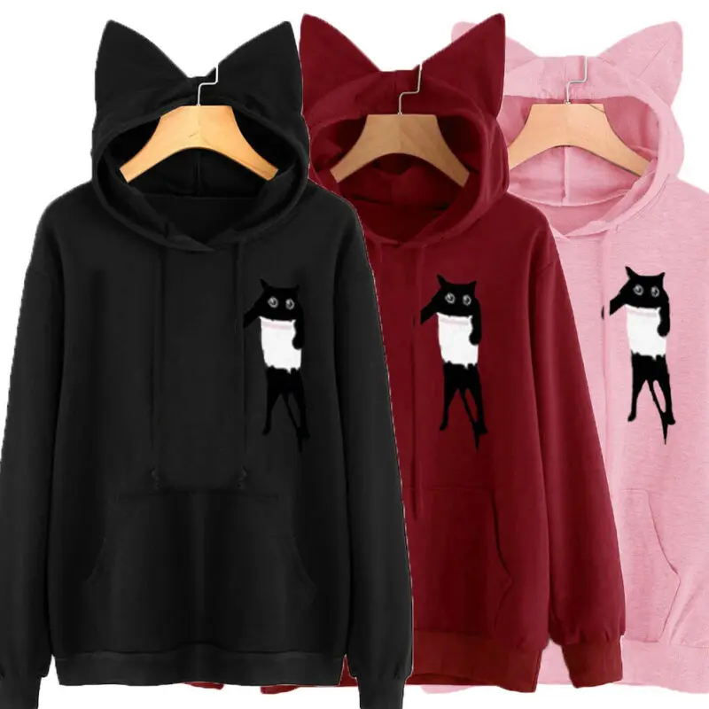 Новая брендовая Повседневная Милая 3D худи с кошачьими ушами для девочек и женщин