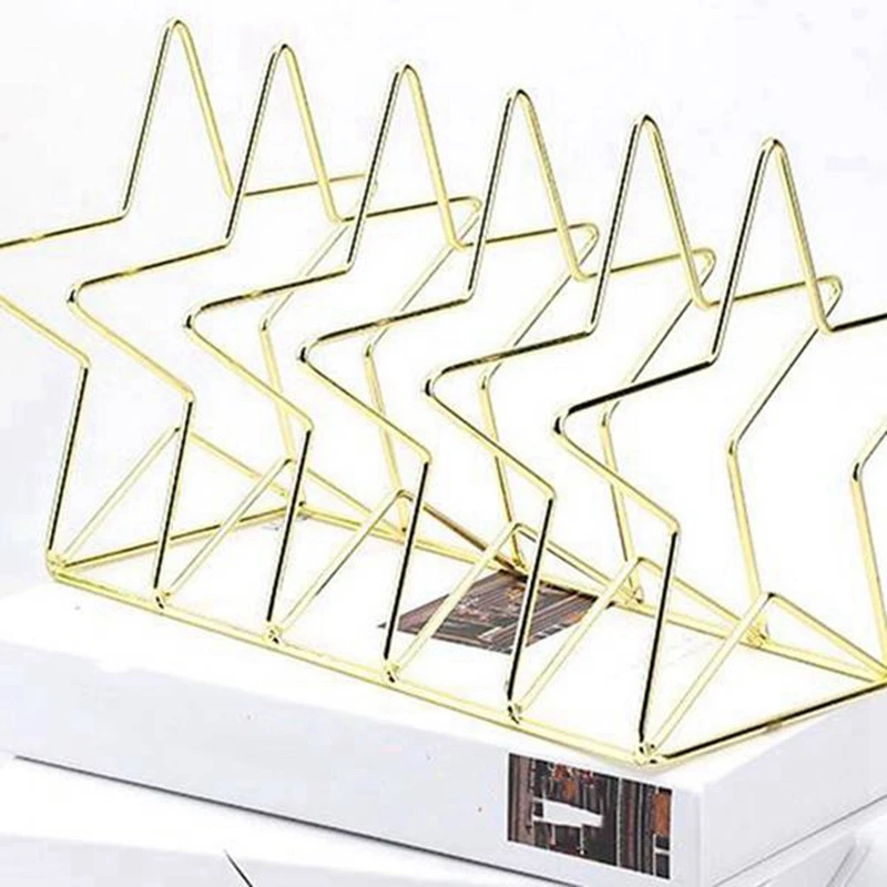 

Pentagram Metal Bookend Creative Star Book Standing Document File Desktop Manager Bookshelf Stand Gold