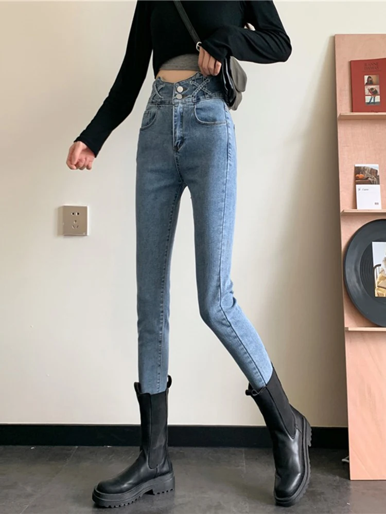 

Black Long Pants Women's Tight High Waisted Jeans
