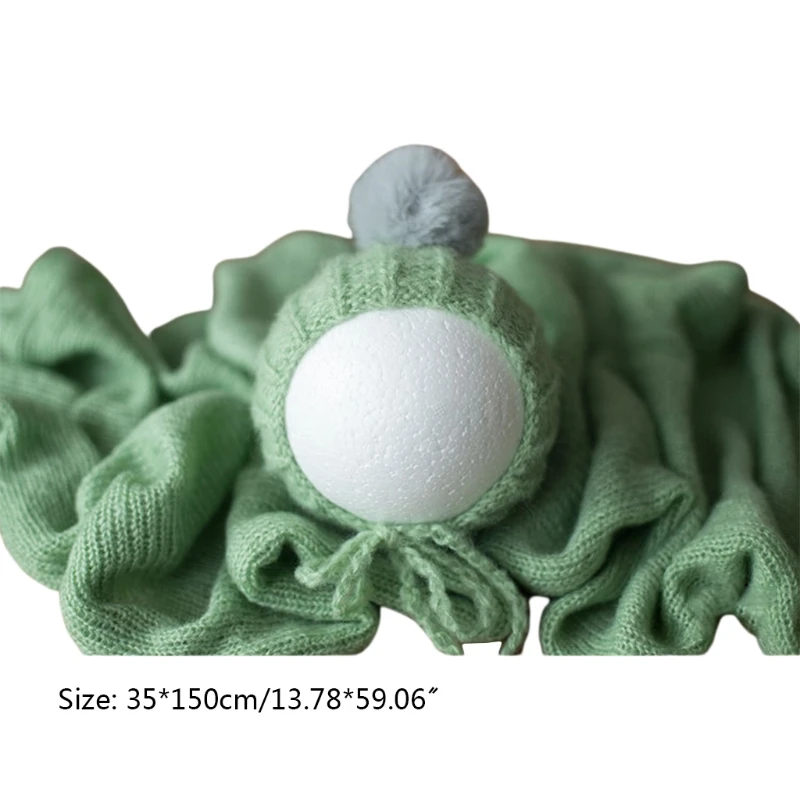 

2Pcs Baby Wool Ball Hat Knitted Wrap Blanket Set Newborn Photography Props Infants Backdrop Photo Shooting Accessories