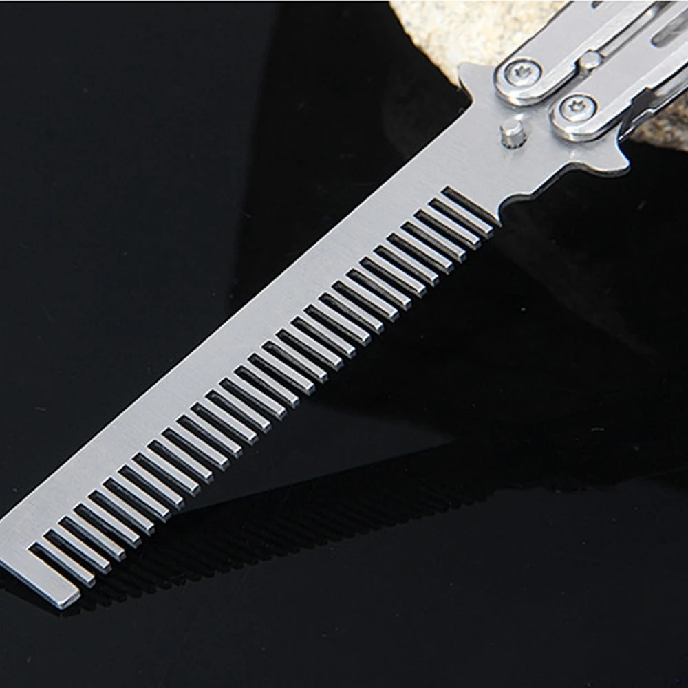 

Folding Butterfly Comb Barber Comb Shape Stainless Steel Practice Tool Bladeless Blunt Training Knife Kit Accessories