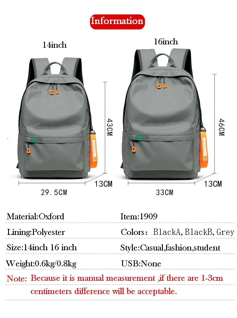 

2021 New Arrival 14 15 16 inch Male Mochila for Men Fashion Trend School College Casual Bag Male Simple Travel Student Backpacks