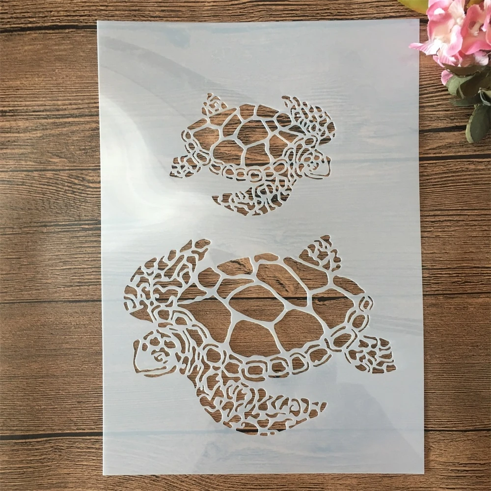 

A4 29cm Two Sea Turtle DIY Layering Stencils Wall Painting Scrapbook Embossing Hollow Embellishment Printing Lace Ruler