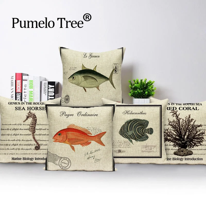 Ретро удобный чехол для подушки деревенский кантри Дельфин подушка рыба Морская