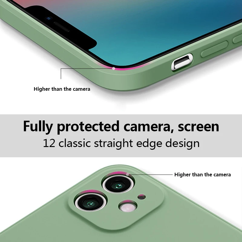 

Luxury Original Square Liquid Silicone Phone Case For iPhone 12 11 Pro Max Mini XS X XR 7 8 Plus SE 2 Thin Soft Cover Candy Case