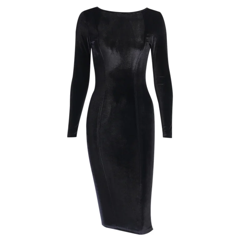 

Instunning Velvet Long Sleeve Women's Dress O-neck Autumn Casual Sexy Backless Bow Bandage Dress Elegant Party Slim Dress Women