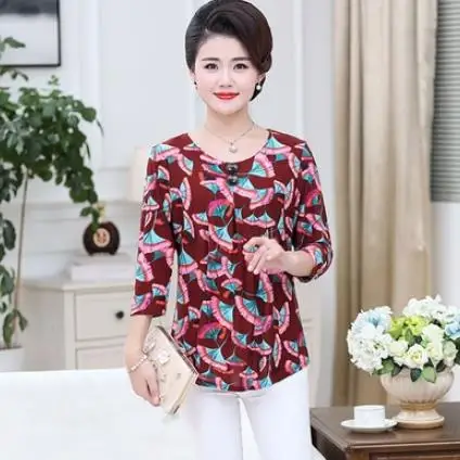 Летняя одежда для мамы среднего возраста короткий рукав топ футболка с цветами