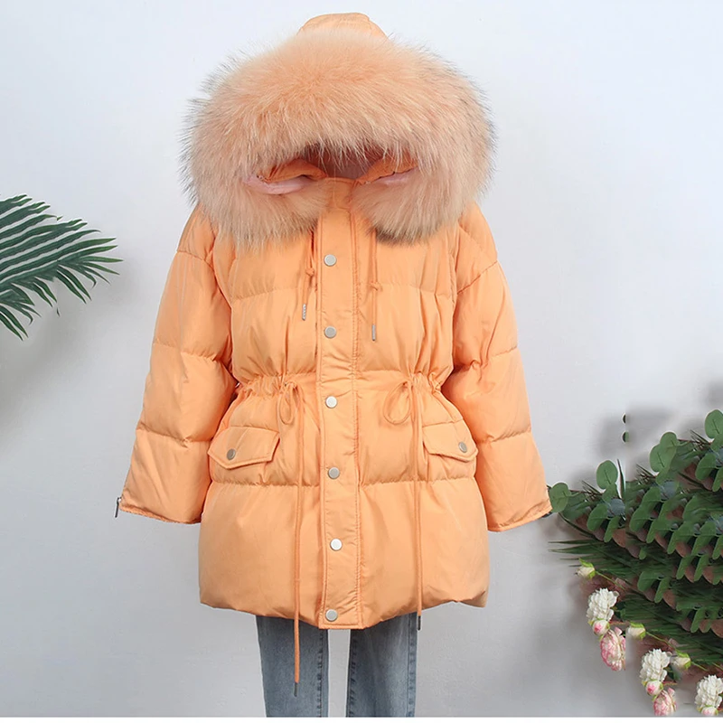 

2020 Big Fox Fur Hooded Winter Jacket Women Large Fur Down Parka Loose Thick Winter Style Coat