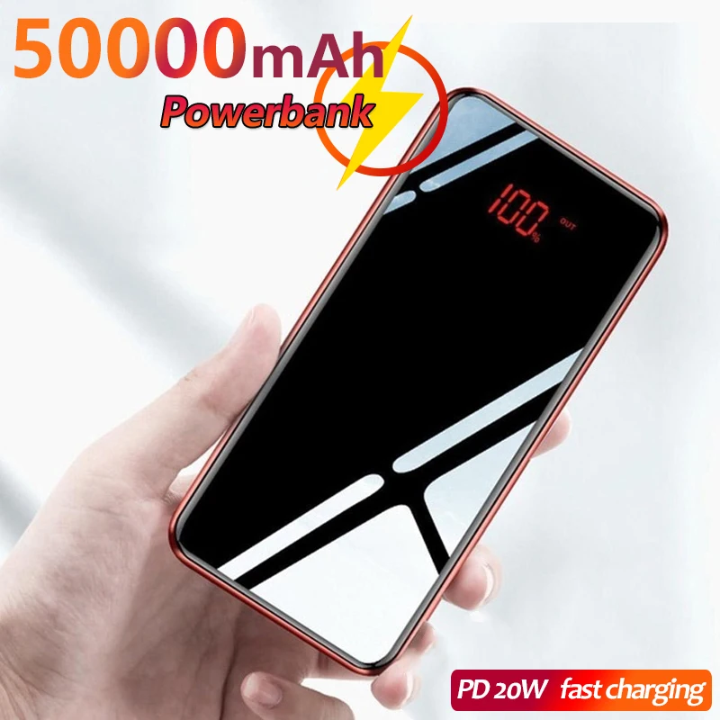 

50000mAh Mobile Power Bank LCD Mirror with Digital Display 2USB Fast Charge External Battery for Samsung Xiaomi Mi IPhone