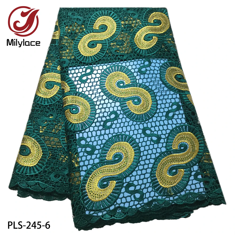 

African Guipure Lace Embroidery Nigerian Cord Lace Fabric with Stones High Quality Lace Dress Fabric Embroidery PLS-245