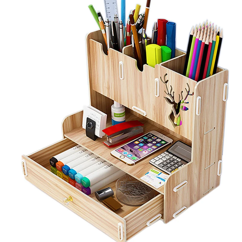 Ayane Creative Pen pencil holder Receiving Box Desktop Learning Penholder Office desk organizer storage rack supplies wood | Канцтовары