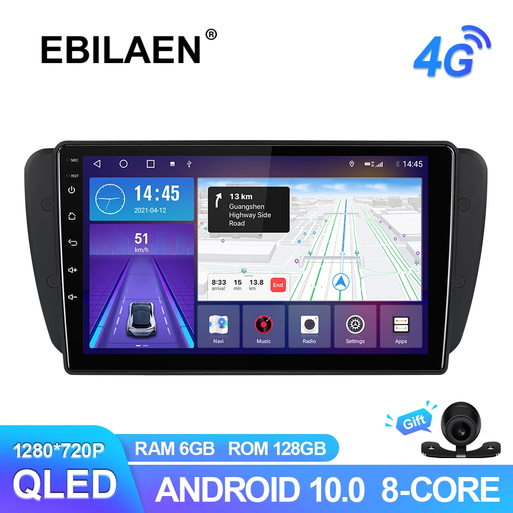 

EBILAEN Car Radio Multimedia Player For Seat Ibiza 6j 2009-2013 Android 10.0 GPS Navigation Headunit Wireless Carplay QLED RDS