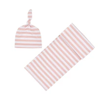 newborn swaddle wrap with beanie super soft striped blanket bath towel knitted cobijas baby bedding set infant photo shoot
