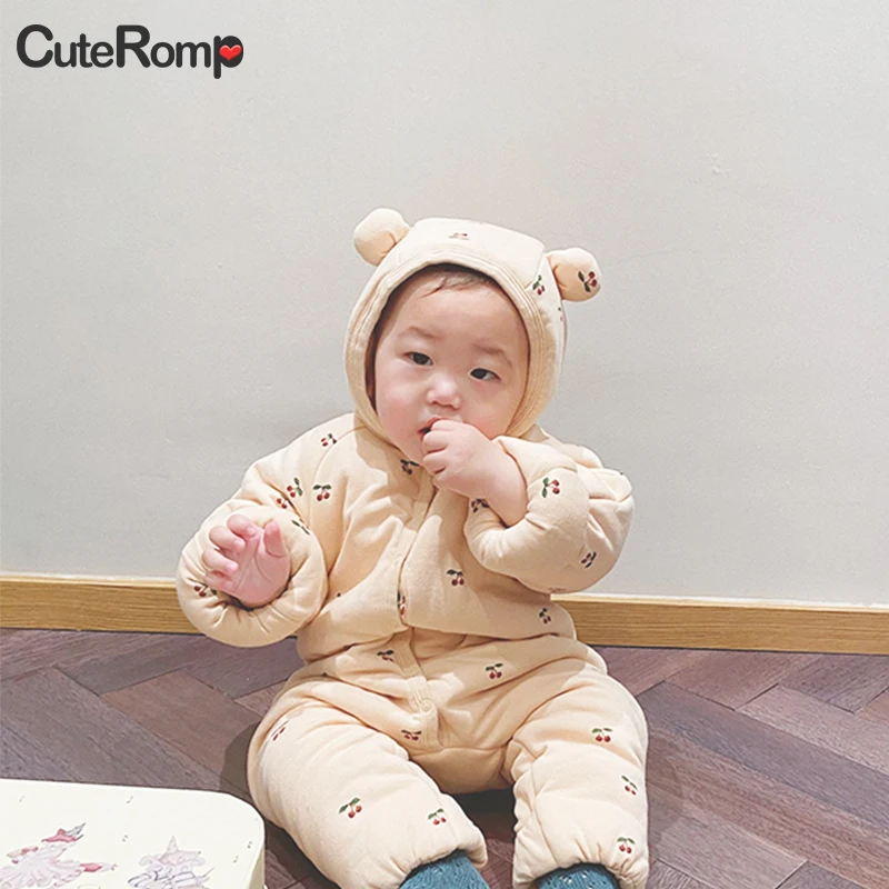 

Winter Baby Cotton Padded Romper Boy Girl Clothes Warm Wear Kids Jumpsuit Print Lemon Cherry Costume For Newborn Baby Clothing