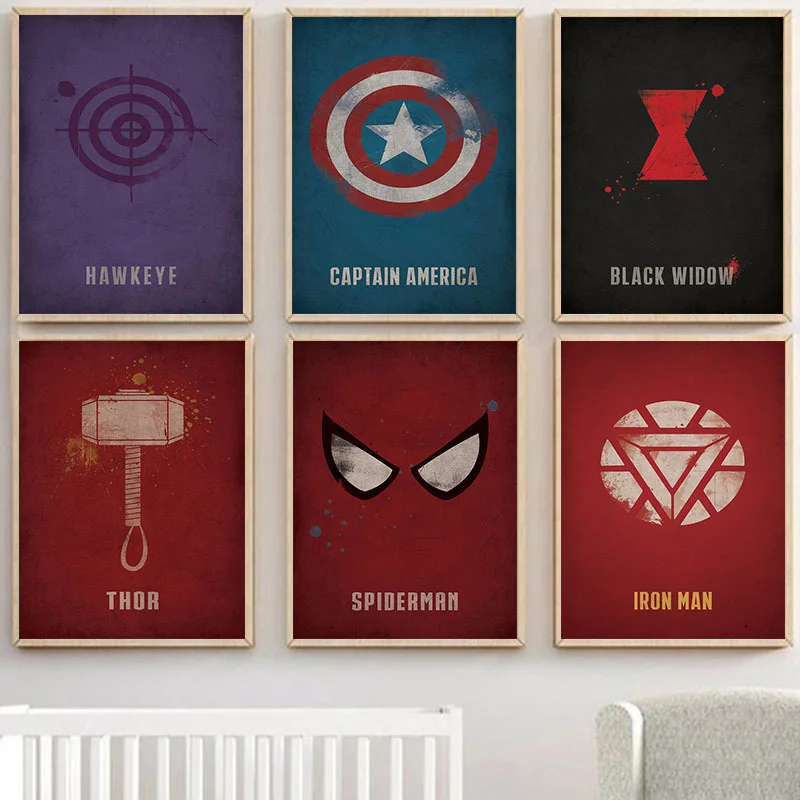 

Classic Wall Picture Marvel Movie Anime Nordic Poster Prints Living Room Decor Retro Avengers Superhero Wall Art Canvas Painting