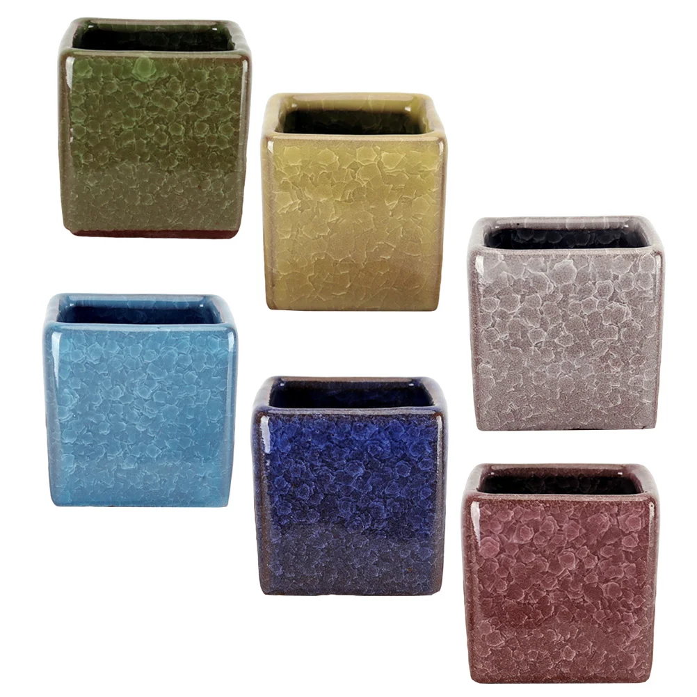 

6pcs Simple Flowerpots Succulent Plant Pots Ice Crack Design Flower Containers