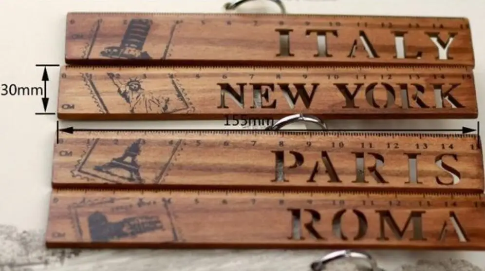 1Pcs NEW Cute Vintage City Hollow Wooden Ruler bookmark straight ruler ITALY PARIS ROMA NEW YORK School cute stationery 15CM hollow city