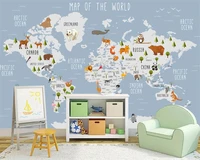 beibehang customized modern style childrens room wallpaper animal map blue sky background wall papers home decor papier peint