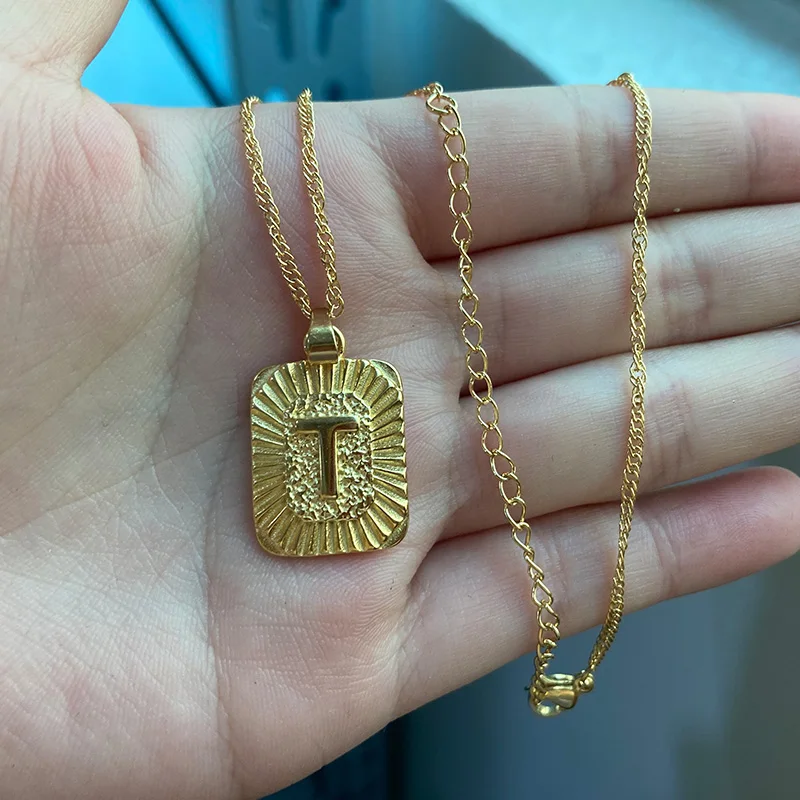 

Dropshipping Jewelry Square A-Z Alphabet Pendant Initial Letter Necklace For Women Men Charm Stainless Steel Gold Chain Neck Bff