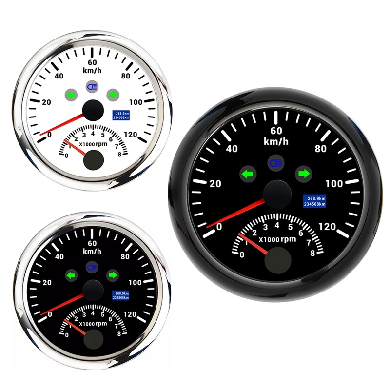

2-in-1 85MM Marine GPS Tachometer 0-200KMH Speedometer 0-8000RPM with Red Backlight for Marine Trucks Yacht