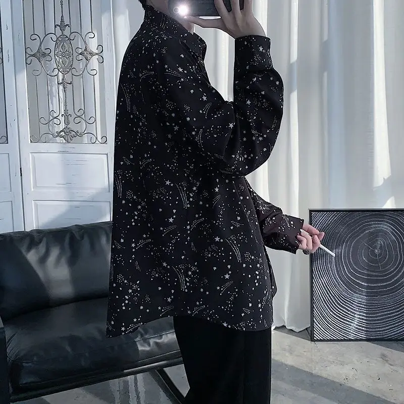 

Niche aesthetic shirt for men autumn trend handsome high street star floral long-sleeved shirt women gothic punk black blouse