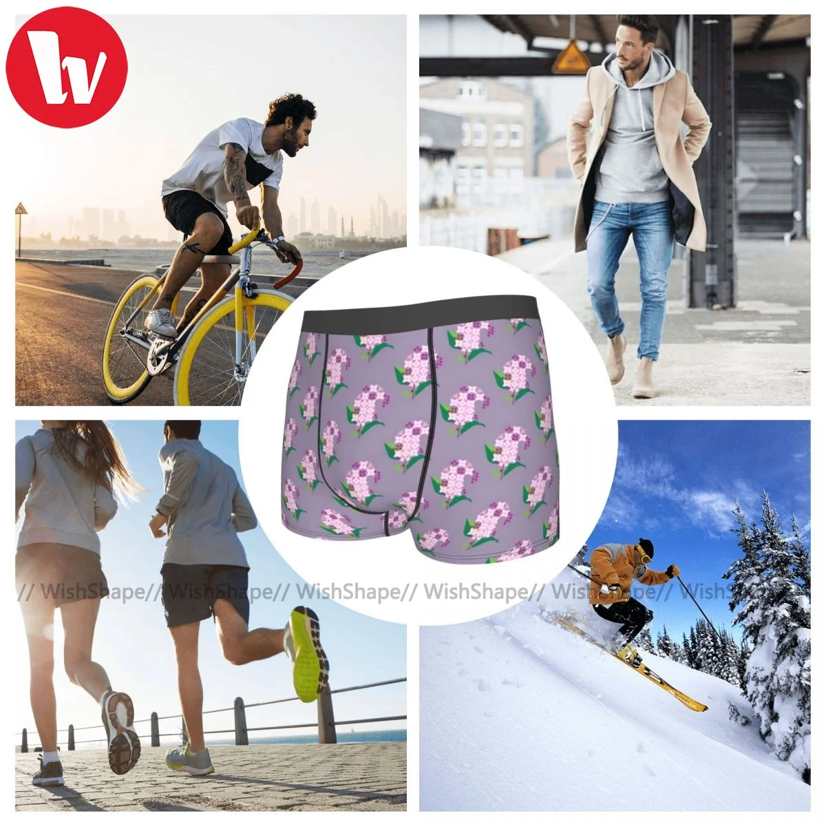 

Lilac Underwear Sexy Hot Custom Trunk Polyester Sublimation Male Boxer Brief