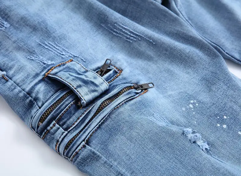 Мужские потертые синие джинсовые брюки повседневные Эластичные зауженные 28-42