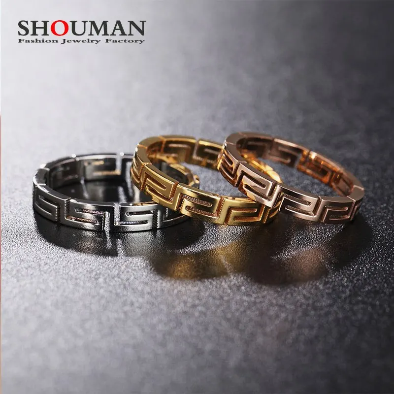 

SHOUMAN-anillo de acero inoxidable para hombre y mujer, טבעות של גברים, patrón de gran pared, titanio, regalo de joyería de boda