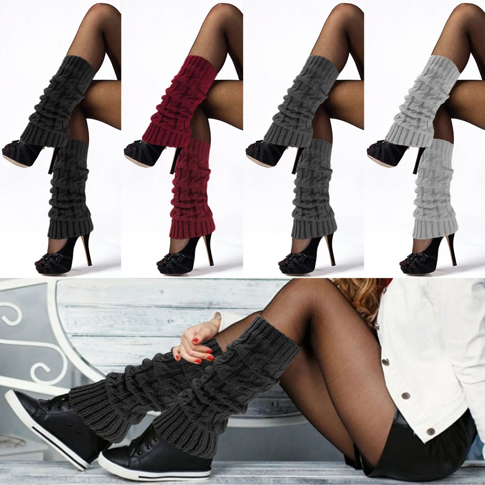 

Новинка, модные вязаные носки с длинными ногами, теплые носки до бедра, однотонные носки для женщин и девочек, женские зимние носки