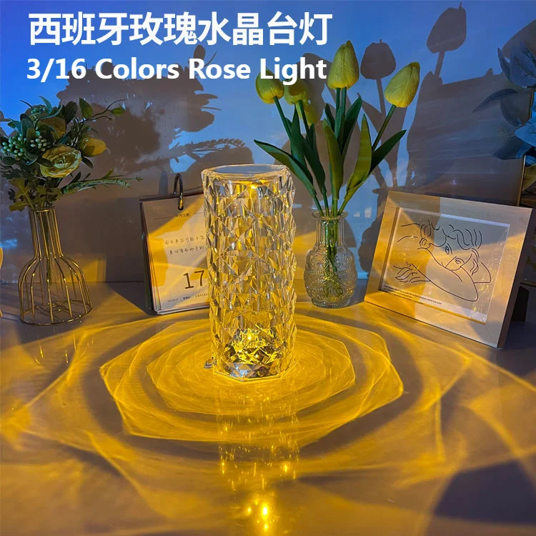 Ins-L&aacute;mpara LED de mesa de cristal, proyector de luz rosa, 3/16 colores, D&iacute;a de San Valent&iacute;n, Diamante rom&aacute;ntico, USB, decoraci&oacute;n de luz nocturna t&aacute;ctil para habitaci&oacute;n-0