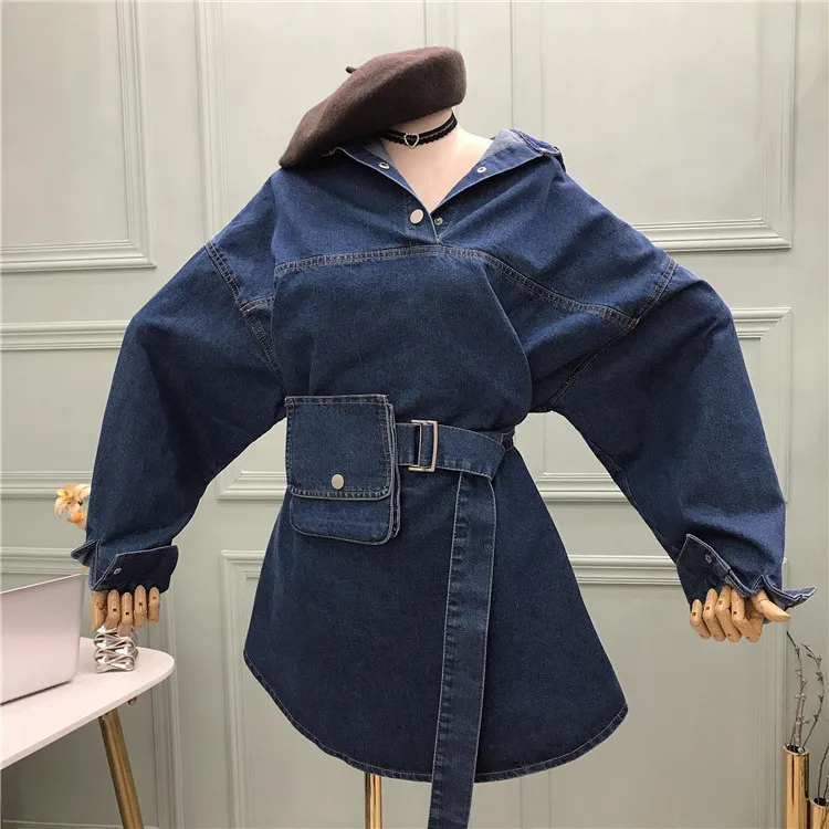 Рубашка с лацканами в Корейском стиле Джинсовая куртка средней длины Сумка| |