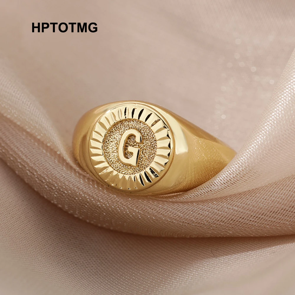

Initial Letter A-Z Gold Open Signet Rings for Women Teens Vintage Punk Couple Rings 2022 Trend Stainless Steel Ring Jewelry Gift