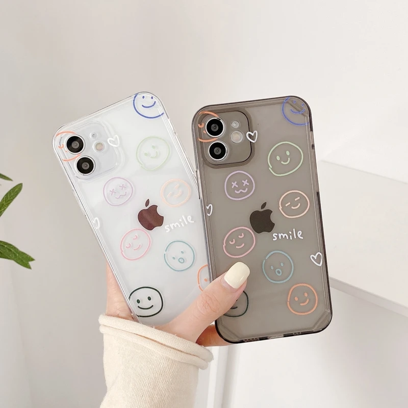 

Cute Cartoon Smile Korean Phone Case For iPhone 12 Mini 12 11 Pro Max X Xs Max Xr 7 8 Puls SE 2020 Cases Clear Soft TPU Cover