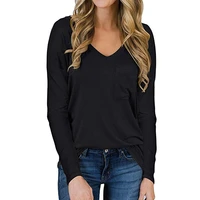 gule gule women long sleeve solid basic winter pullover blouse t shirt tees v neck knit tops with pocket