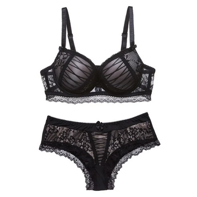 

2021 Lace Sexy Thin Deep V-neck Underwear Set Ladies Large Size Fashion Three-Line Three-Button Bra Boxer Briefs Sports bra
