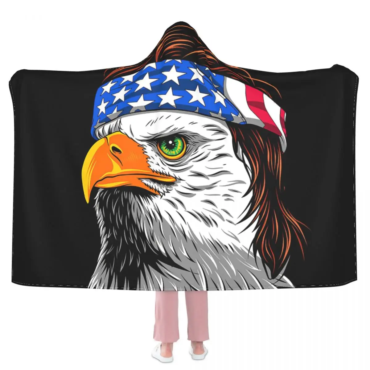 

Bald Eagle Mullet - Patriotic Eagle - USA Hooded Blanket 3D full print Wearable Blanket Adults Kids style