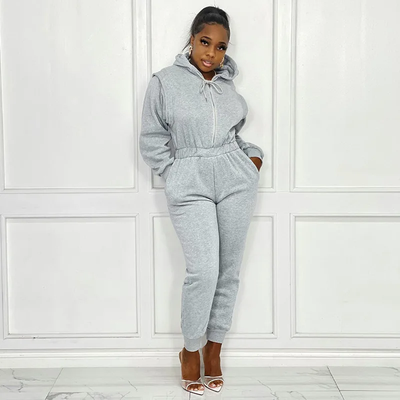 Зимние женские комбинезоны новые теплые флисовый свитшот свободный однотонный