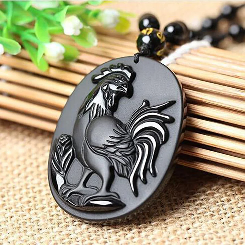 Черный обсидиан ожерелье петух подвеска амулет на удачу ювелирные изделия |