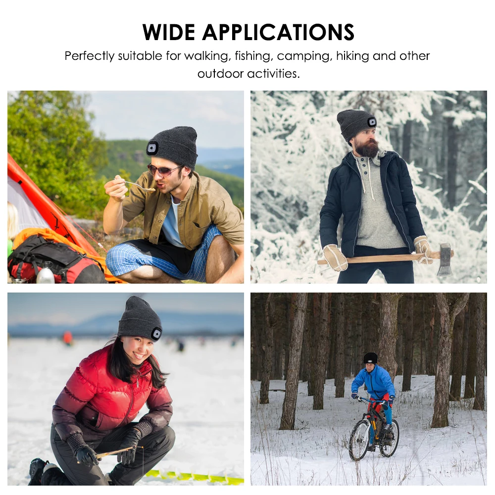 Вязаная шапка унисекс Рыболовная Шапка со светодиодной подсветкой осенне-зимняя