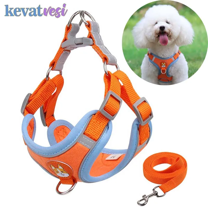 

Reflective Dog Cat Harness Vest Soft Suede Harness Adjustable Chihuahua Bulldog Leash Harnesses Walking Outdoor Pet Supplies