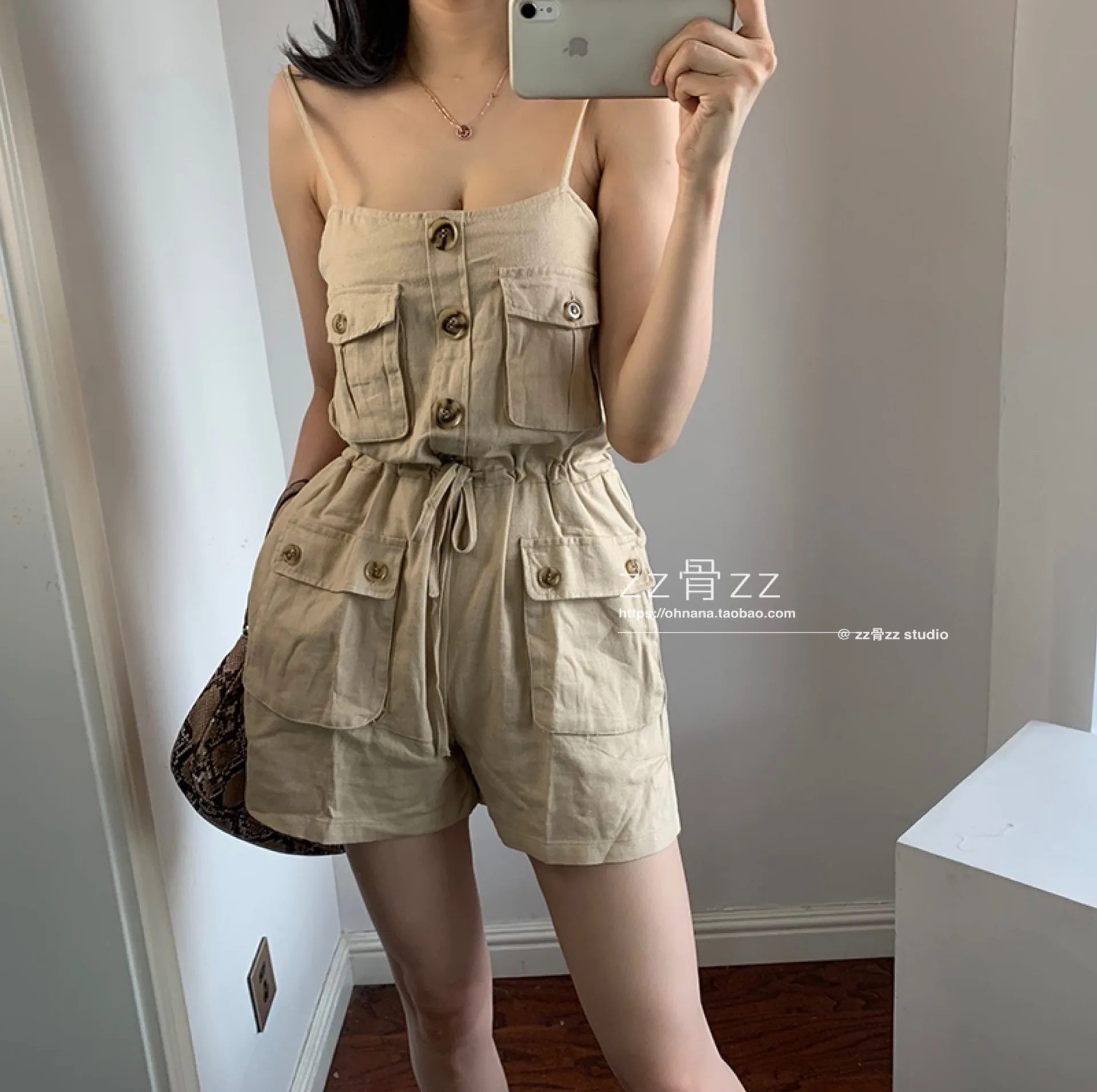

Loose Casaul Denim Fashion Overalls Shoulder Strap French Drawstring High Waist Cotton Linen Sling Slim Jumpsuit Playsuits QS84