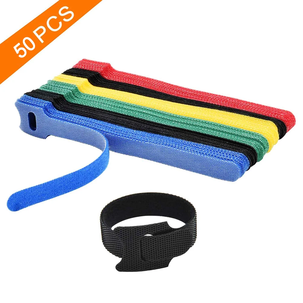 

50 Pcs Reusable Cable Cord Nylon Strap Hook & Loop Ties Tidy Organiser Tool 150mm*12mm Cable Ties Multiple Colors Dropshipping