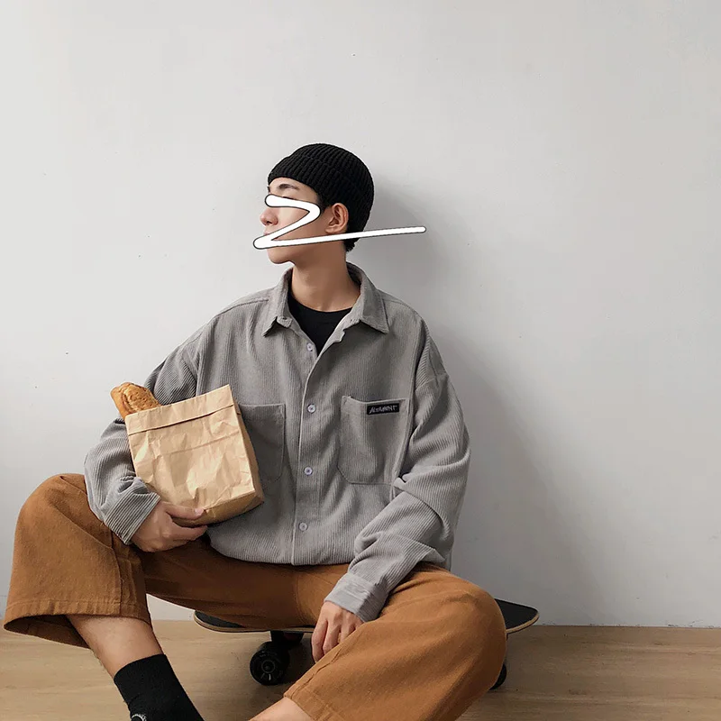 2019 осень и зима новый однотонный вельветовый с длинными рукавами порт ветер