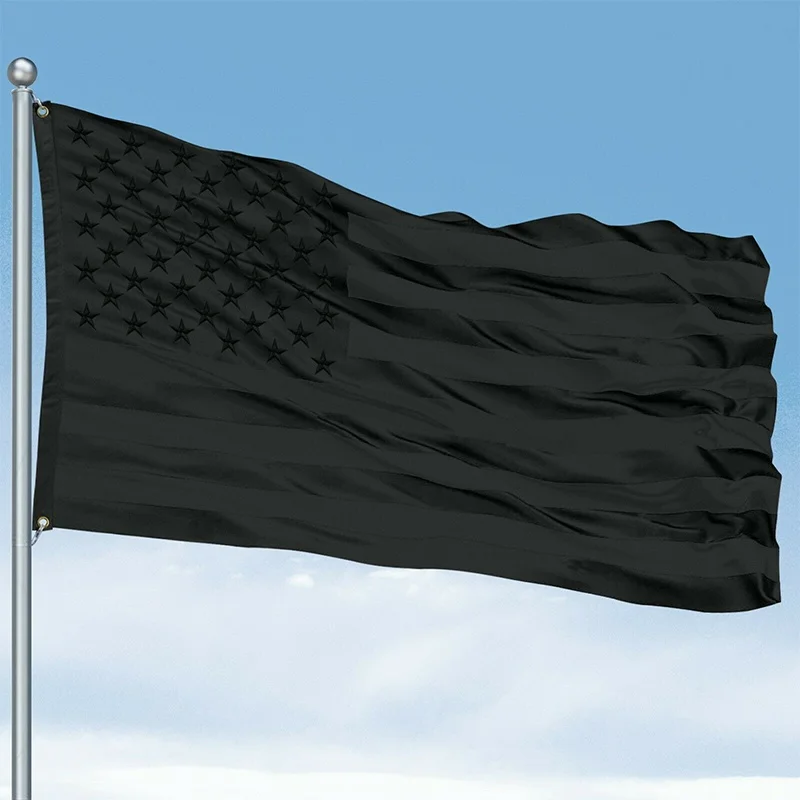 

Black Embroidered America Flag Stars Blackout Tactical Sewn Stripes Outdoor Banner National Flags 3x5ft