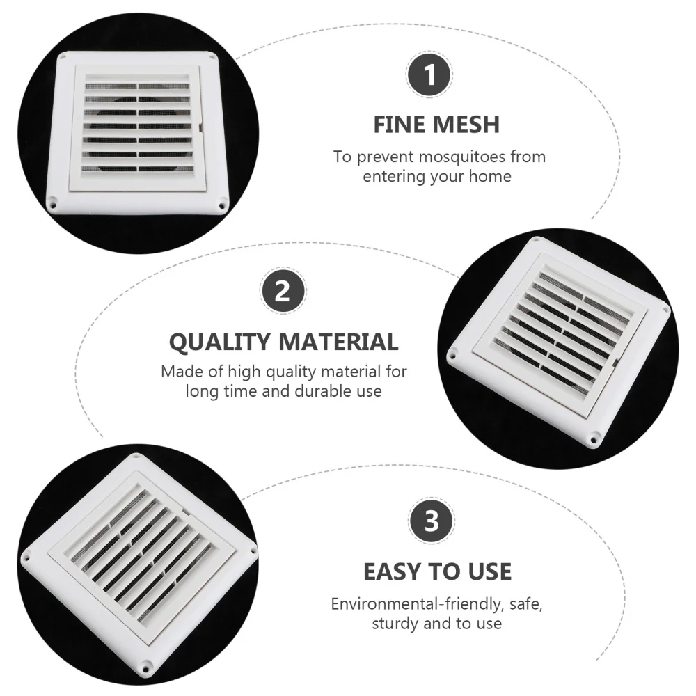 

1PC Air Vent Ventilation Grill Cover Wall Ceiling Mounted Vent Built-in Fly Screen Mesh for Bathroom Office Home (White, 100mm)