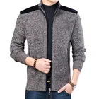 Зимняя мужская уличная куртка, Повседневный Кардиган, пальто, вязаный кардиган, толстый, на молнии, в стиле пэчворк, мужской свитер, воротник-стойка, верхняя одежда