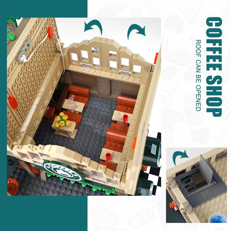 

SEMBO 2059Pcs Light Cafe Coffee Shop Model Building Blocks City Street View Casual House Creative Bricks Toys for Children