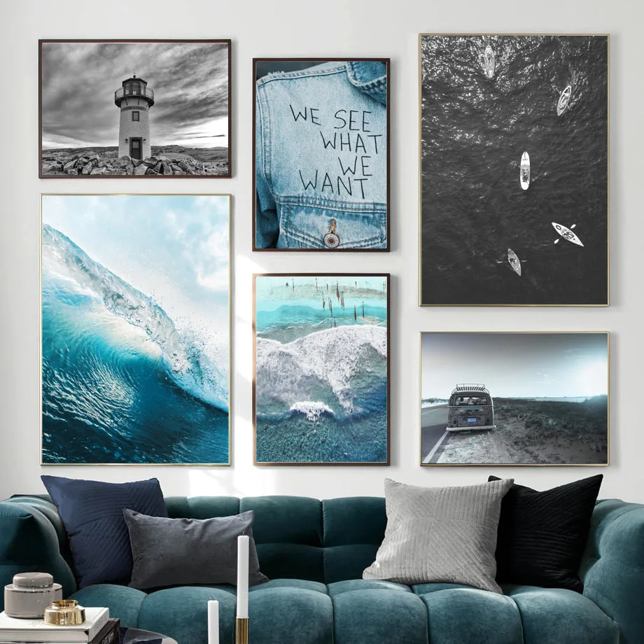 Голубая Морская Лодка Ван Маяк джинсы скандинавские плакаты и принты настенный