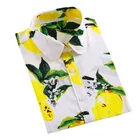 Женская блузка с принтом лимонов, Повседневная Блузка с длинным рукавом, летние рубашки на пуговицах, размера плюс, S-5XL